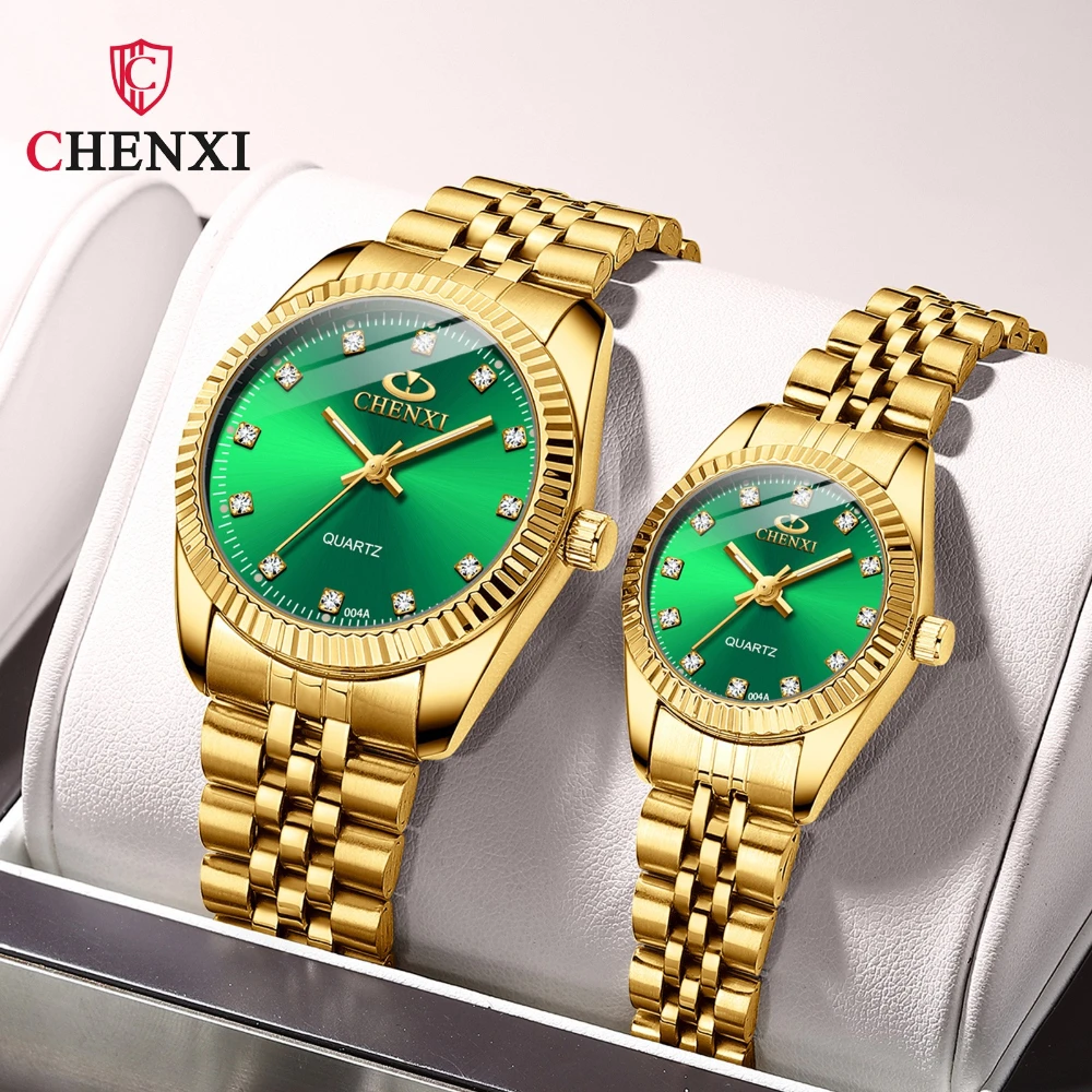 CHENXI Couple Watch Women Quartz Clock Luxury Golden Stainless Steel часы женские Relogio Femininoワンピース レディース Montre