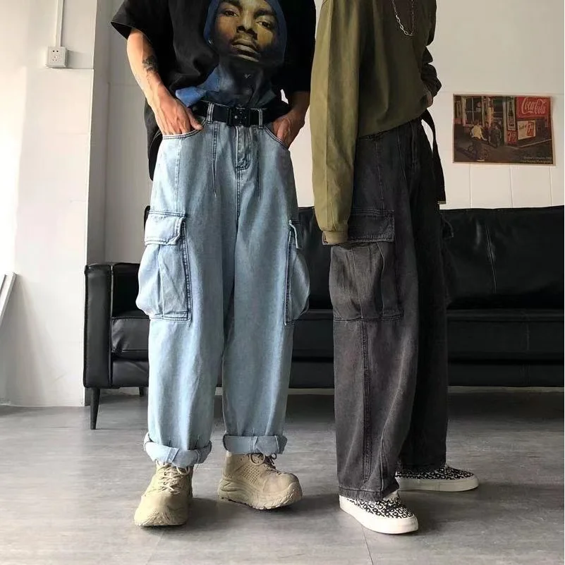 Серые мешковатые джинсы в стиле хип-хоп для мужчин и женщин уличная одежда модные
