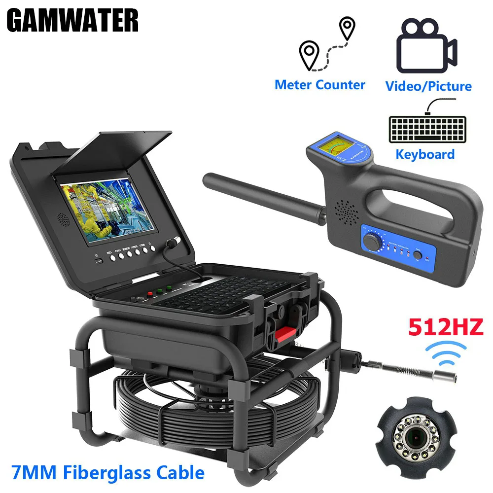 

Sewer Pipeline Inspection Camera 512HZ Locator Video+Audio Recording 5X Image Enlarge+Meter Counter 9 inch HD Endoscope Camera