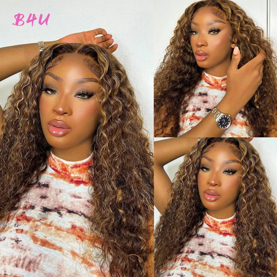 Highlight Ombre Lace Front Wig Brazilian Curly Colored Human Hair Wigs Honey Blonde Deep Wave Lace Front Wigs For Black Women