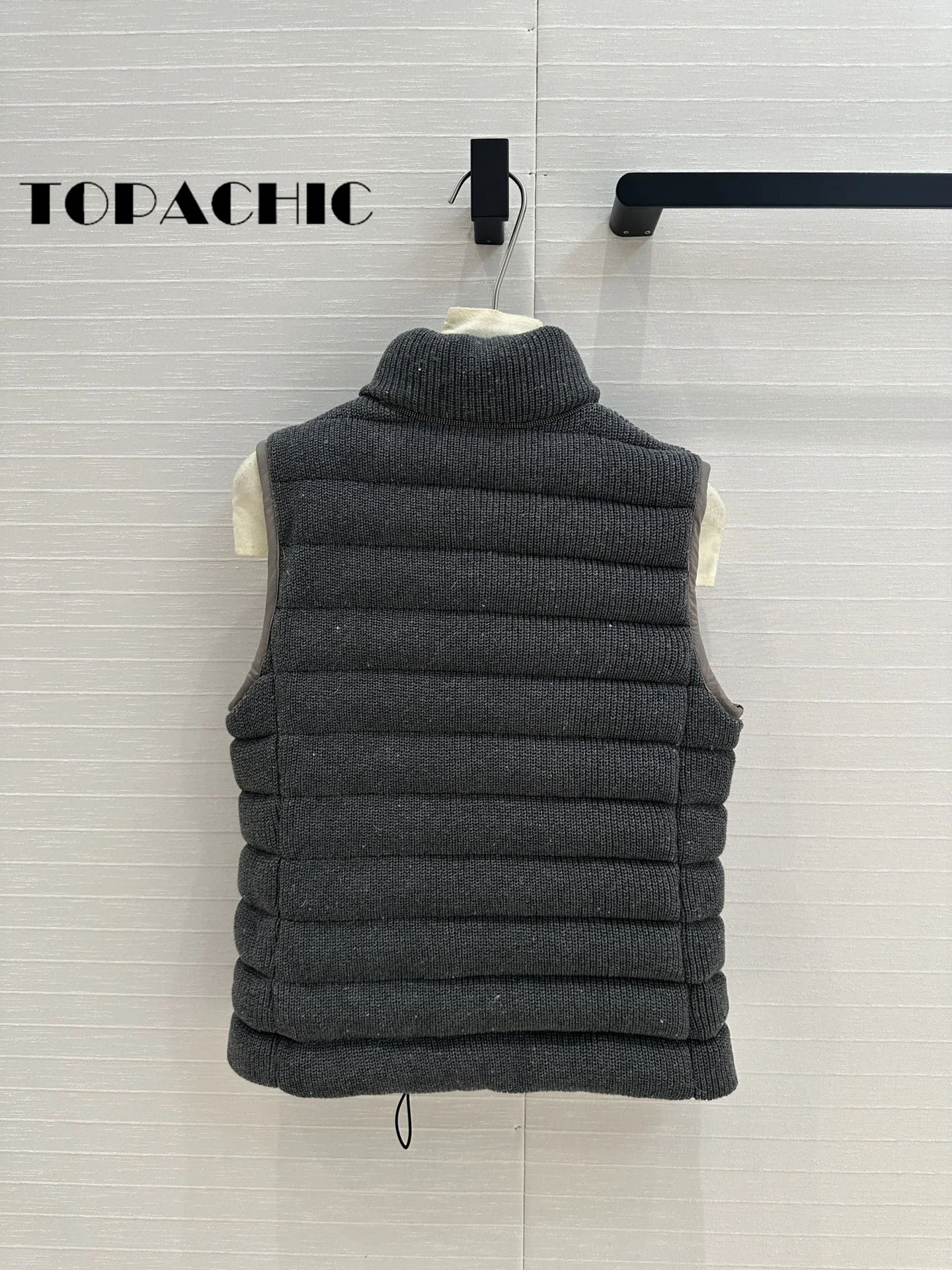 11 3 TOPACHIC-Женский вязаный жилет с блестками и воротником-стойкой на гусином пуху
