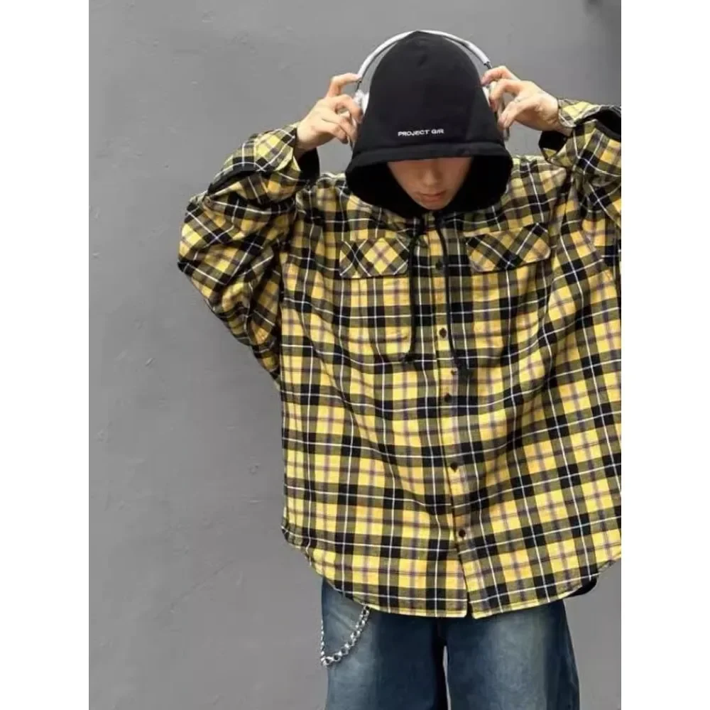 NIGO Мужская двусторонняя винтажная клетчатая рубашка с капюшоном на весну и осень