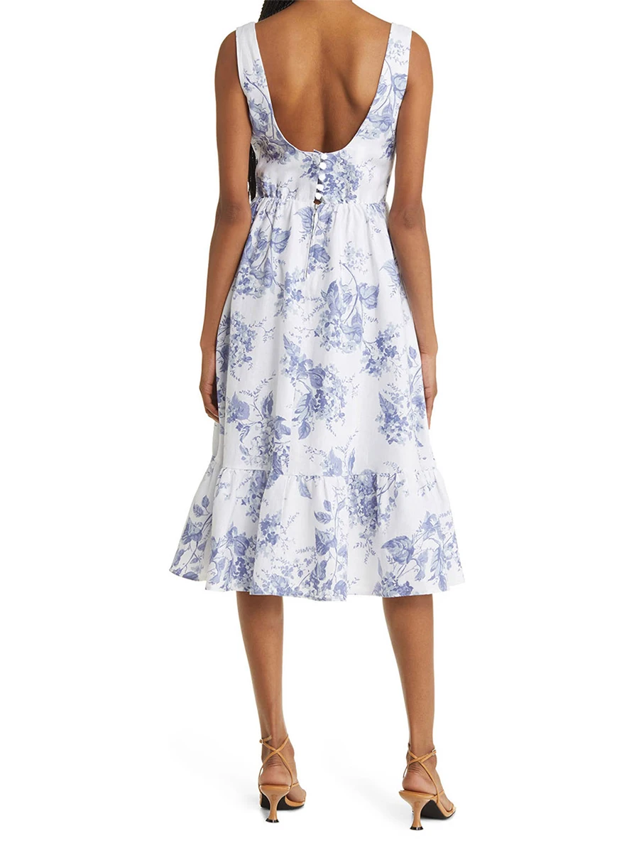 Bohemian Floral Midi Dress with Corset Detailing and Spaghetti Straps - Perfect for Cocktail Parties Vacations and Summer