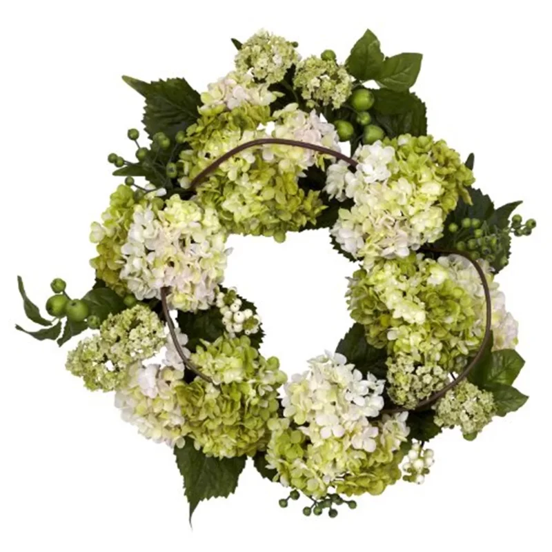 22in. Hydrangea Wreath, Cream/Green