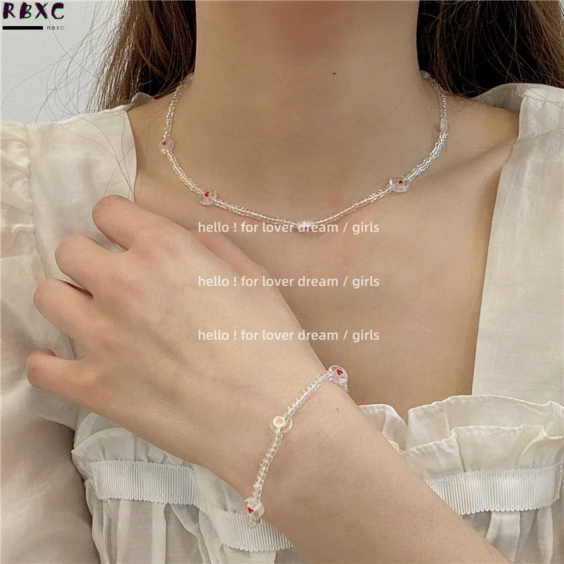 

Korean Exquisite Temperament Small Fresh Red Love Glazed Crystal Beaded Necklace Small Cute Student Bracelet Female