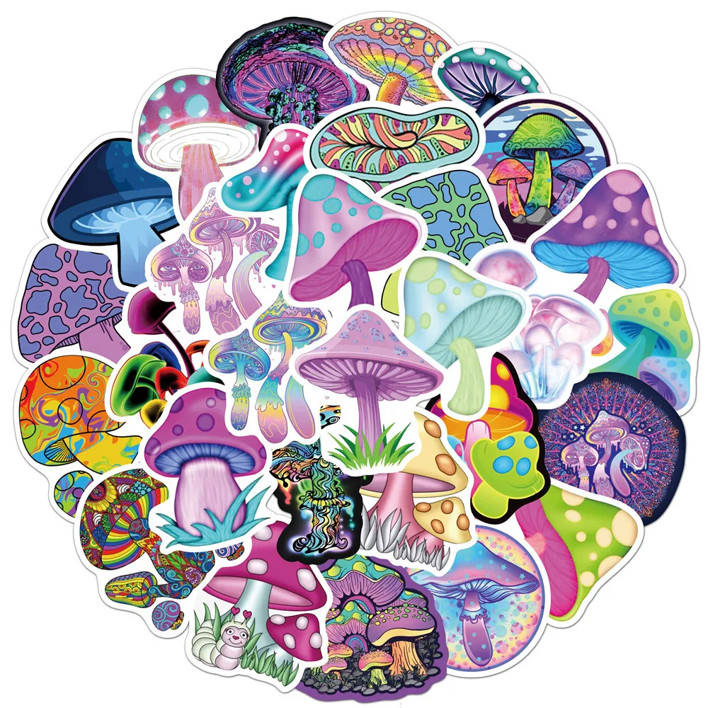 

50pcs New Psychedelic Mushroom Graffiti Sticker Notebook Guitar Skateboard Sticker Cute Sticker Pack Laptop Skin Toys for Girls