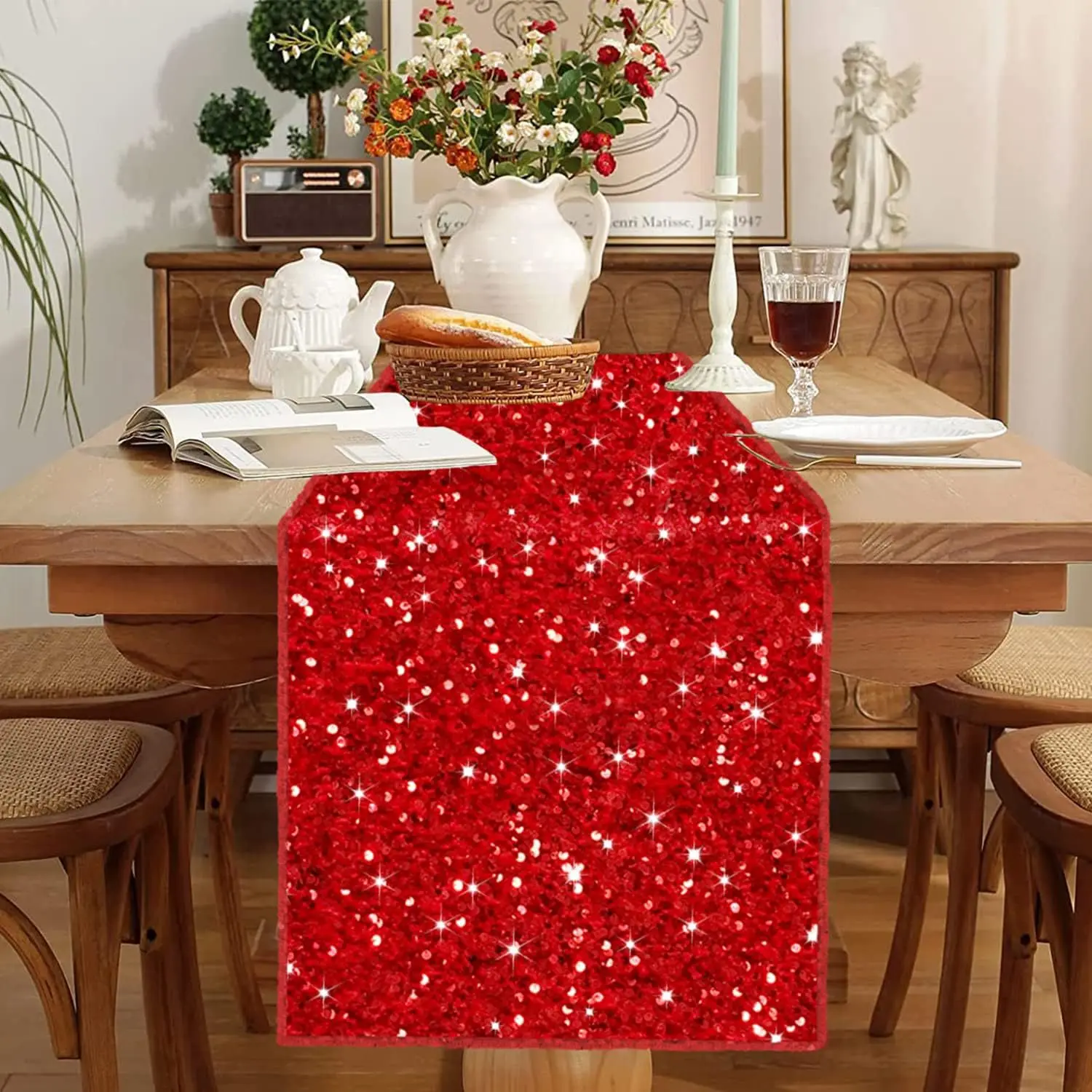 Рождественская блестящая скатерть 30x180 см красная/селая обеденный стол свадьба