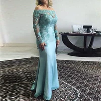 mermaid wedding guest gowns long sleeves sweep train mother of the bride dress off the shoulder applique illusion evening dress