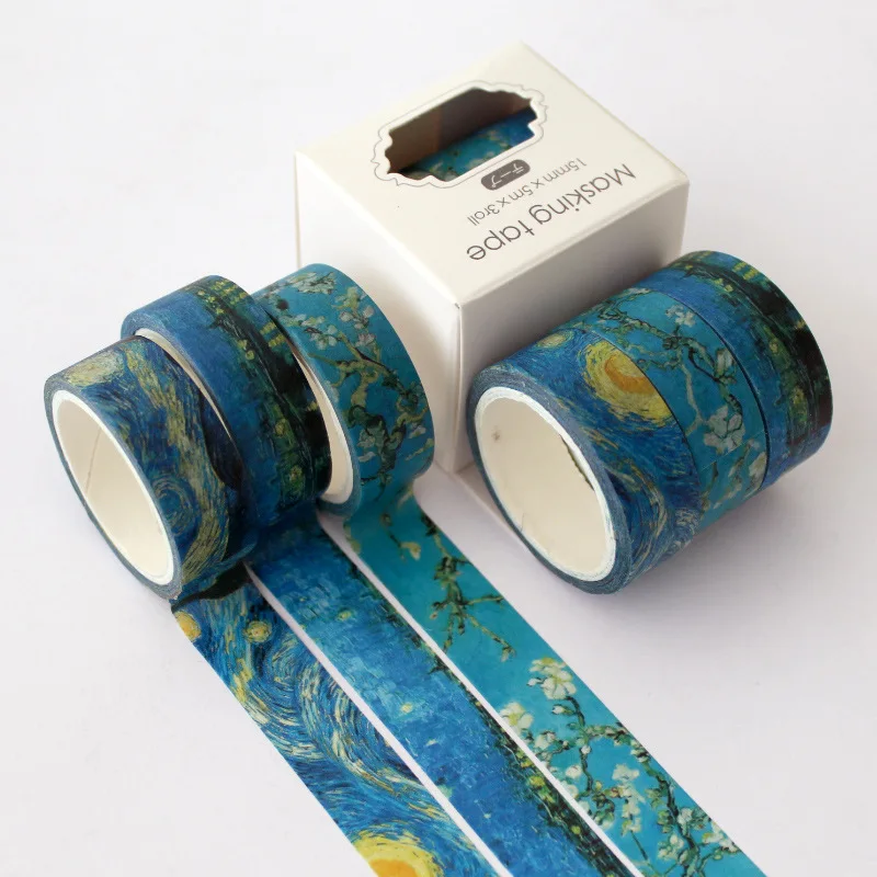 

3 Pcs/Pack Washi Tape Set Classic Van Gogh Starry Sky Adhesive Tape DIY Scrapbooking Sticker Label Masking