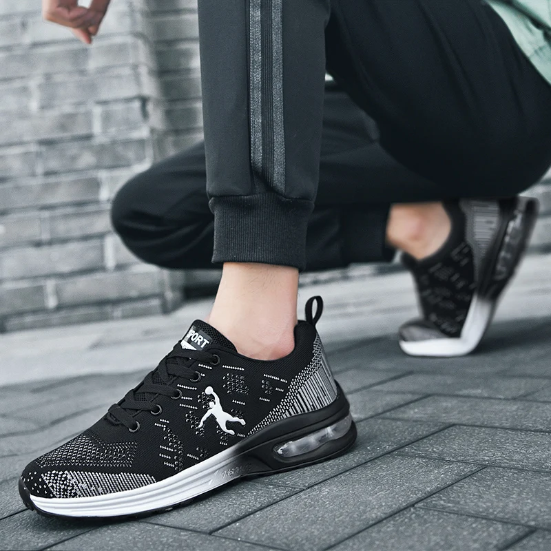 Summer Knitting Air Cushion Running Shoes Unisex Non-slip Men Training Shoes Breathable Men's Running Sneakers Large Size 36-47
