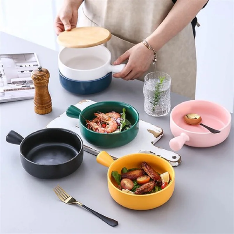 Ceramic Bowl with Handle Nordic Salad Bowl Home Tableware Large Soup Noodle Bowls Baking Cockware Ramen Bowls Kitchen Storage