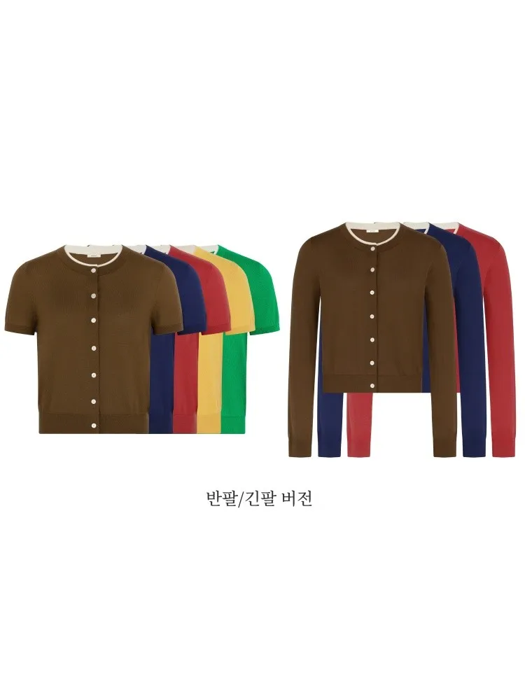 Meiyang [на складе] Триацетатный кардиган из киновари с кротом | Топ круглым вырезом