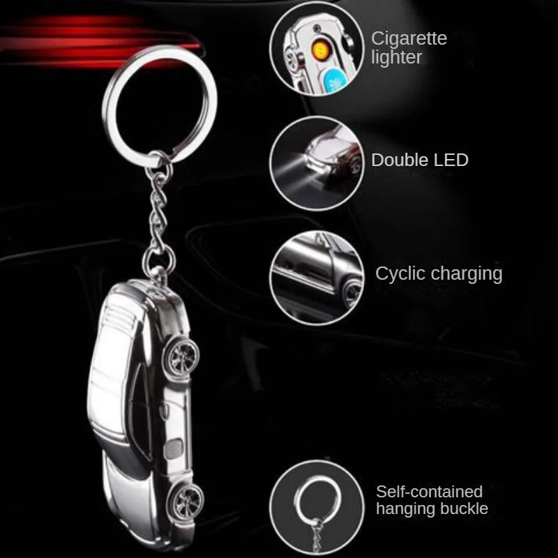 

New Portable Mini Car Windproof Electronic USB Lighter with Keychain Pendant Fidget Spinner Lighter Decompression Toy LED Gift