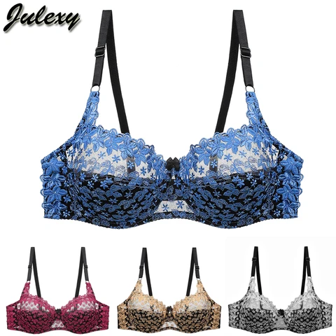 Julexy New Arrivals 2022 Plus Size C D Cup Lingerie Bra Sexy Women bra Lace Hollow Out Underwear Women Embroidery