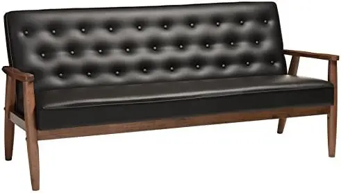 

Студия Sorrento Середина века ретро современный искусственная кожа мягкие деревянные 3-местный диван, черный