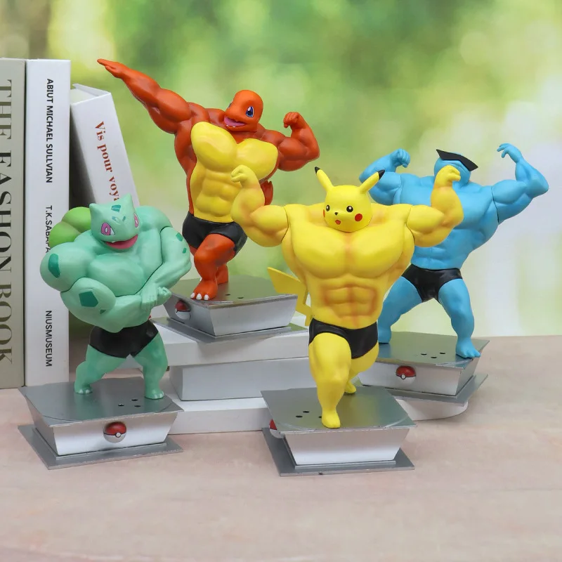 

Pokemoned Muscle Man Pikachu Charmande Cosplay Squirtle Psyduck Boxed Pvc Anime Action Figure Model Doll Toys For Children Gift