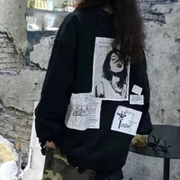 american street character patchwork harajuku loose sweatshirt autumn men and women vintage round neck pullover casual tops