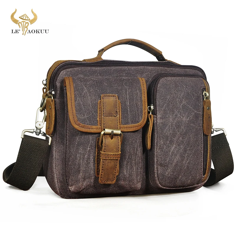 Холщовая + бычья Толстая кожаная Мужская Дизайнерская школьная сумка-мессенджер