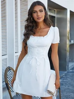 ingrily chic and elegant woman dress summer bow cute white party birthday festival dresses cute sexy french romantic silk female
