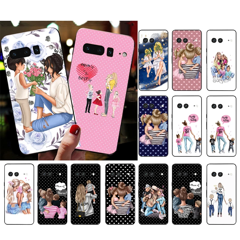 

Mama Mom Daughter Son Phone Case for Google Pixel 7 Pro 7 6A 6 Pro 5A 4A 3A Pixel 4 XL Pixel 5 6 4 3 XL 3A XL 2 XL Funda