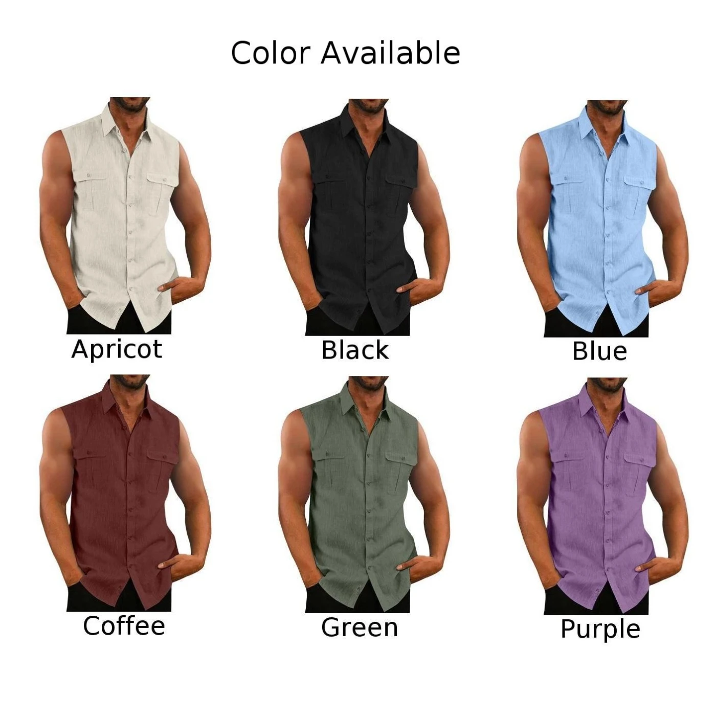 Leisure Men's Cotton Linen Tank Tops Spring Summer Casual Solid Color Buttoned Lapel Sleeveless Vest Shirt Fashion Camisole