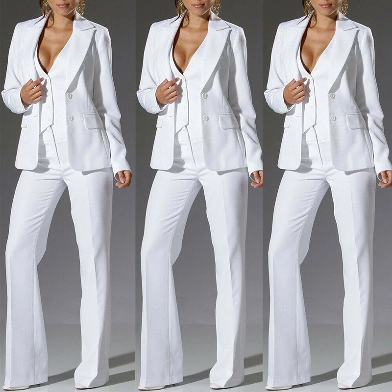 Professional Women's 3 Piece Workwear White Formal WorkWear Trousers + Suit for Lady Pants 	 giacca donna primavera