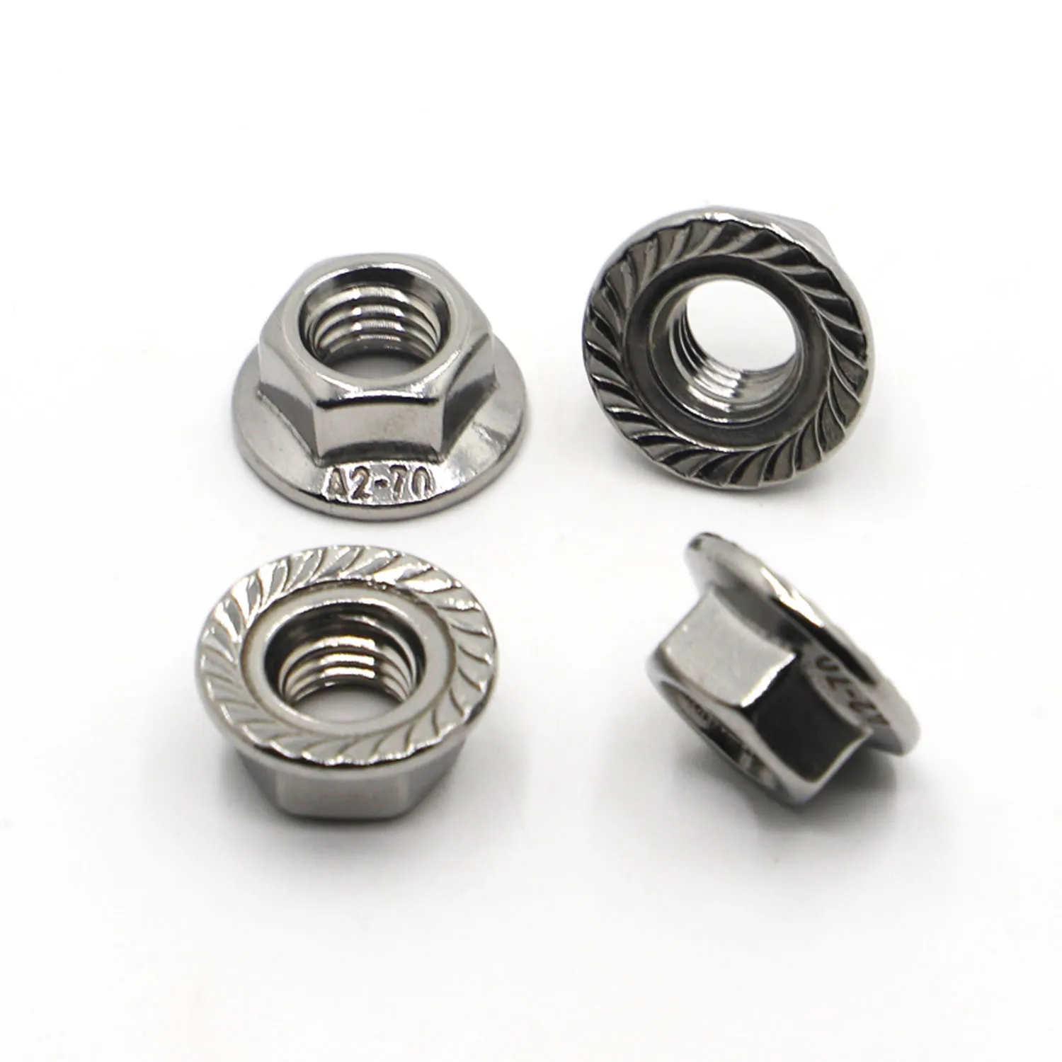 Фото M3 M4 M5 M6 M8 M10 M12 A2-70 304 Шестигранная головка из нержавеющей стали с зубчатой ​​головкой Spinlock Фланцевая гайка Контргайка Стопорная гайка DIN6923 №2