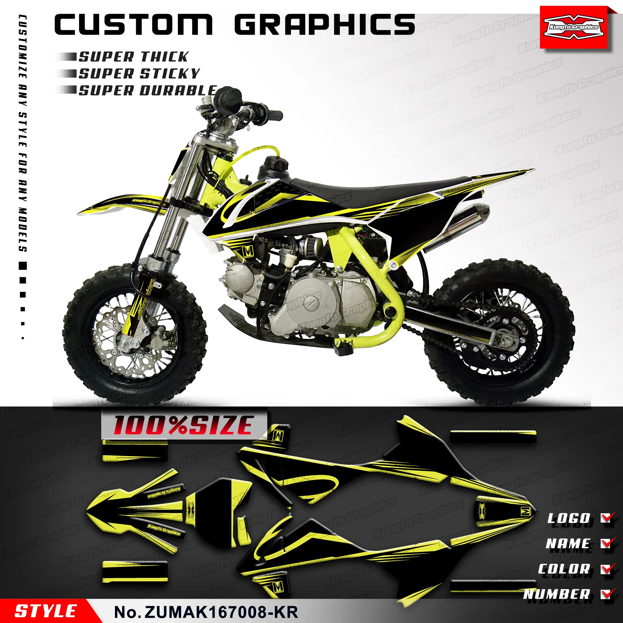 Виниловая наклейка KUNGFU GRAPHICS Kids Mini Dirt Bike для ZUUMAV K1 50 60 70 Restyle ZUMAK 167008 -KR