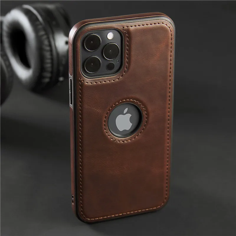 

Тонкий чехол из искусственной кожи для телефона iPhone 11, 12, 13 Pro Max, XR, XS Max, X, 7, 14Plus, 11Pro Max, деловая мягкая кожаная задняя крышка с отверстием для ло...
