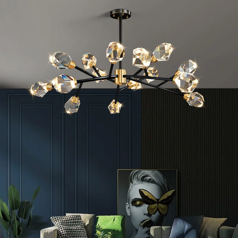

All Copper Light Luxury Crystal Chandelier New Nordic High-end Restaurant Bar Fashion Porch Net Red Whole Room LED Molecular