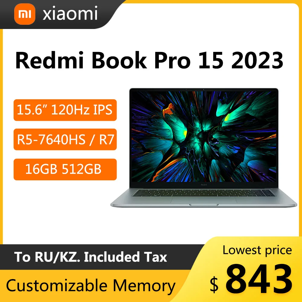 

2023 Xiaomi Redmi Book Pro 15 Laptop 15.6 Inch 3.2K 120Hz IPS Screen Netbook AMD R5-7640HS R7-7840HS 16G 512G Notebook Computer