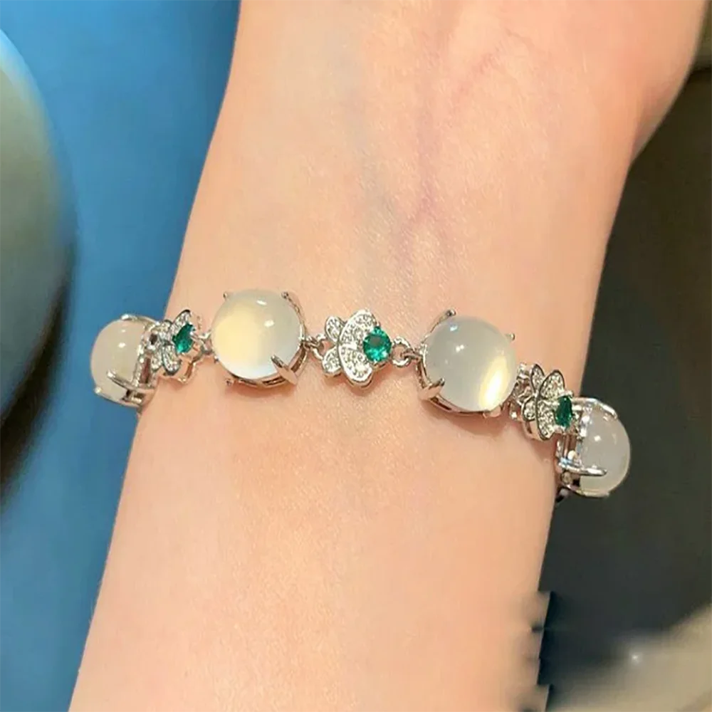 Женский Белый Браслет-бабочка из халцедона с покрытием 18-каратного золота