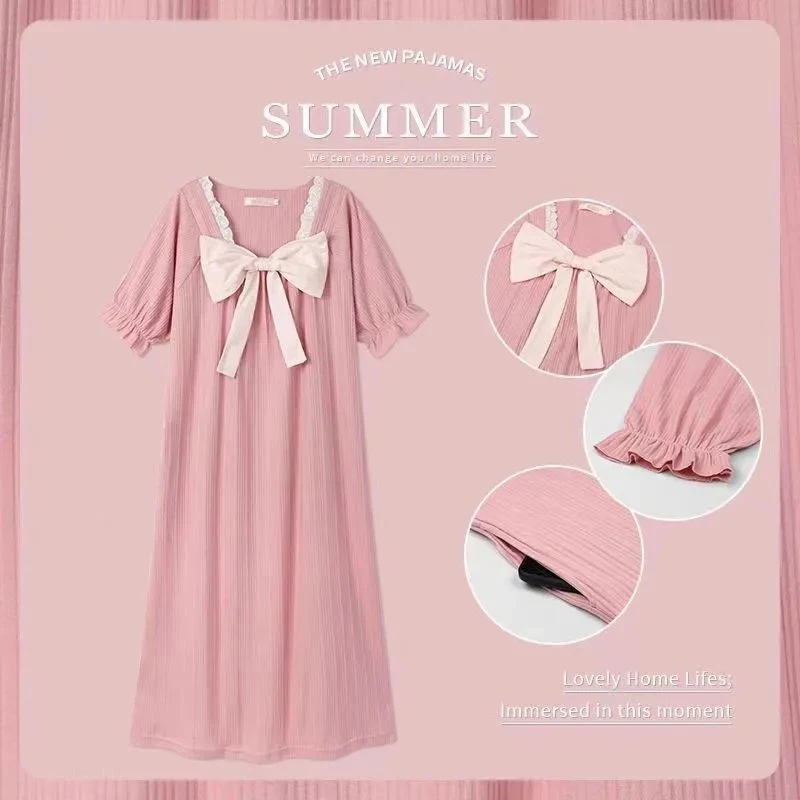 Pure Cotton Nightdress Women's Summer Thin Short-sleeved Student Pajamas Lovely Princess Style Half Sleeve