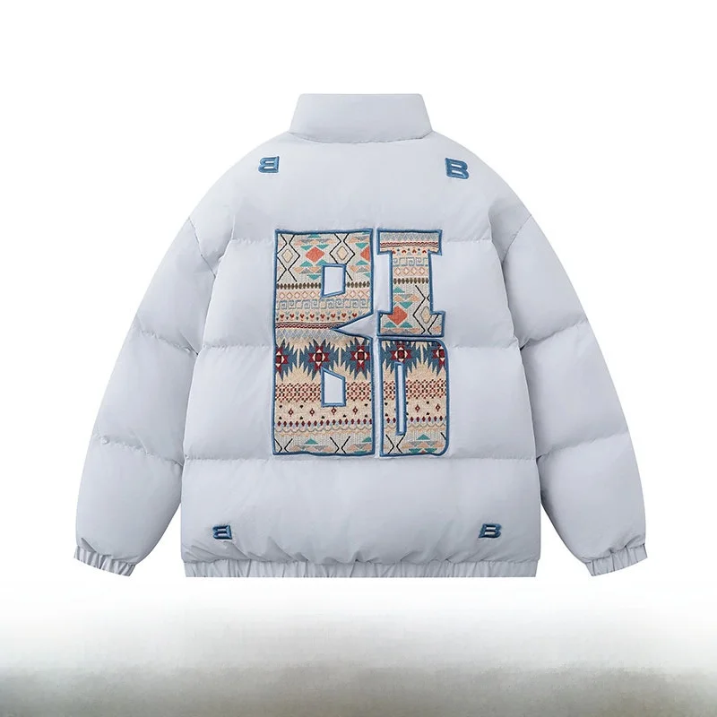 Retro Ethnic Sle Letter Embroidery Stand Collar down Coat Women Winter National Fashion Brand Couple Loose Thickened Cotton...