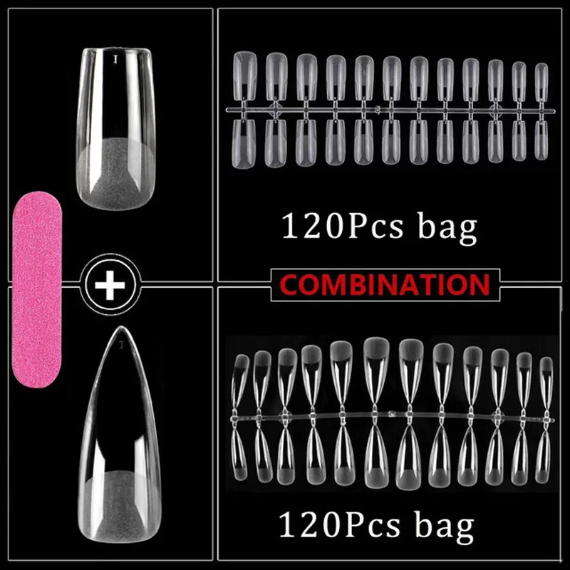 

240Pcs New Gel X Nails Extend Tips Matte Fake Nail Artificial Press on Coffin/Stiletto/Almond/Square/Nail Art Tips Manicure Tool