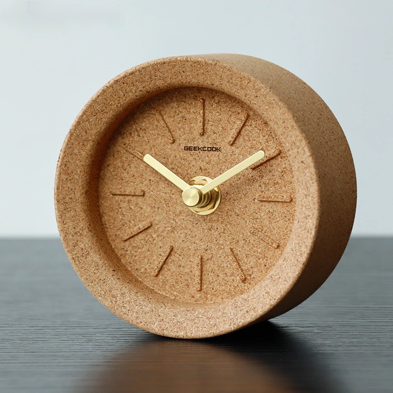 

Настольные часы без тикания, круглые квадратные бесшумные настольные часы с пробковым ремешком и питанием от аккумулятора, маленькие Экологичные современные офисные и домашние украшения