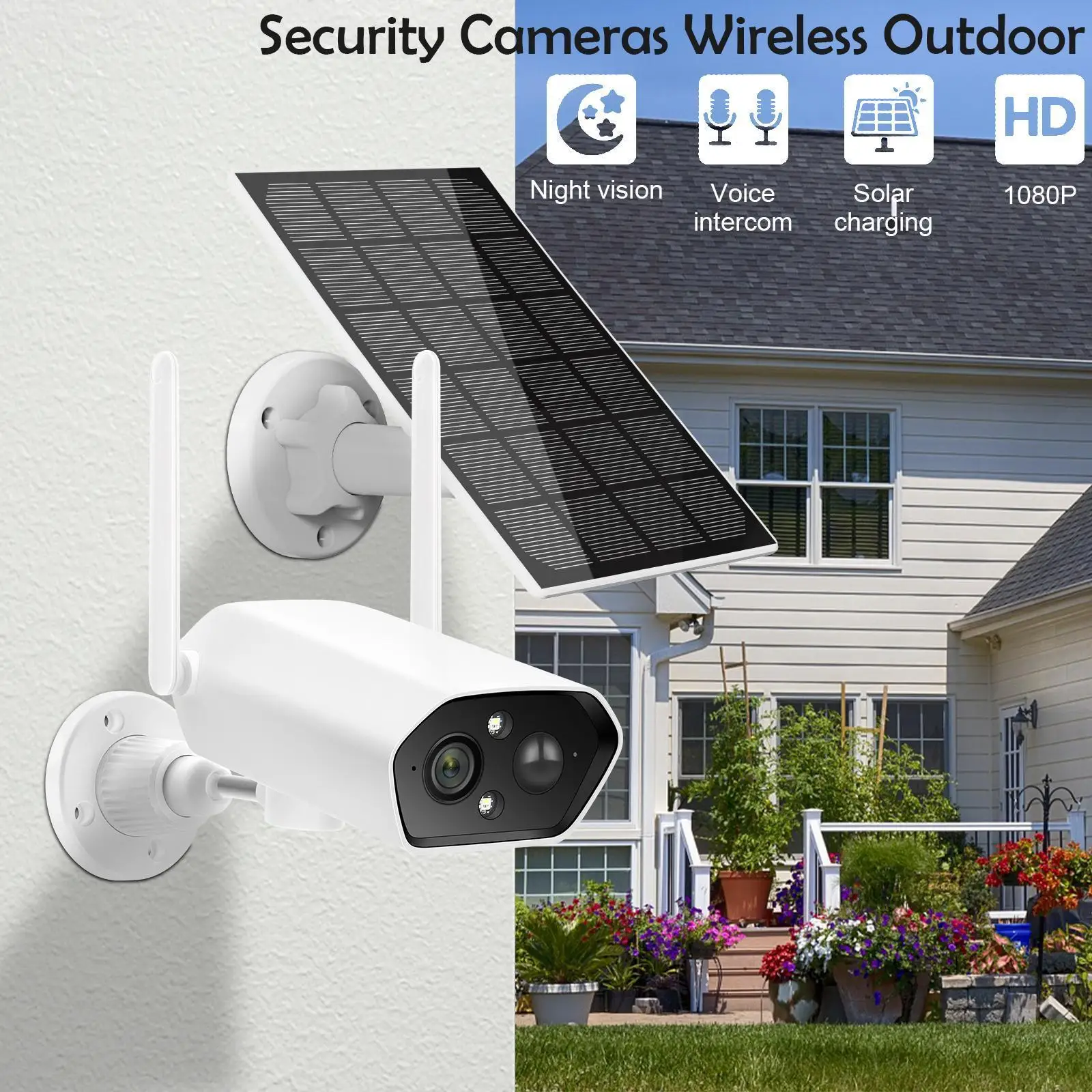 

Security Cameras Wireless Outdoor Solar Security Camera Human HD Camera Vision WiFi Night Detection 1080p Smart Audio Two-W Y3M8