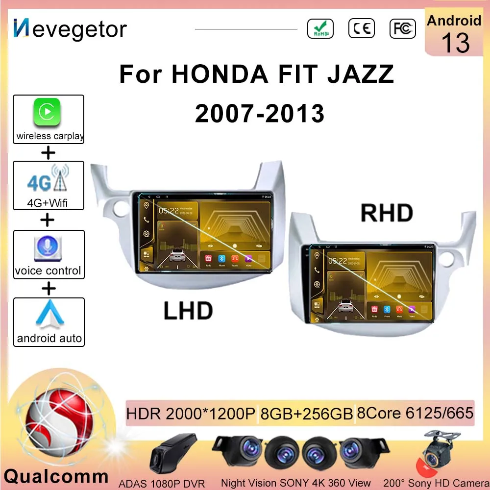 

Android 13 Qualcomm Car Radio DVD Multimedia Player For HONDA FIT JAZZ 2007-2013 Autoradio Carplay Stereo Head Unit NO 2 din BT
