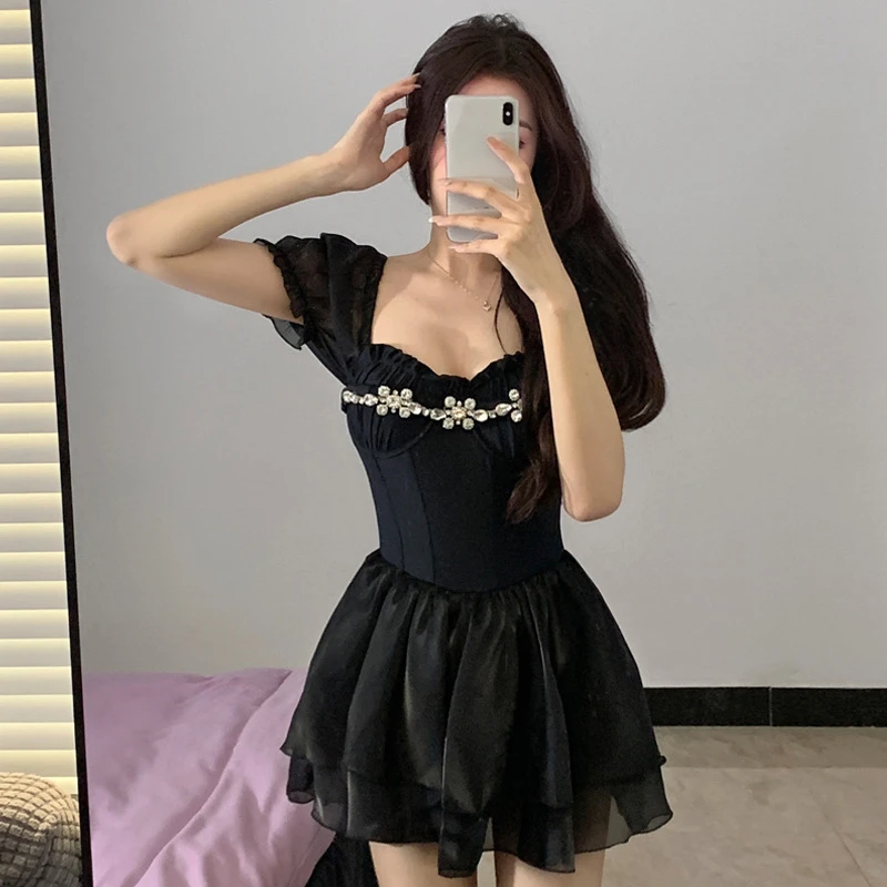 Новое модное летнее черное винтажное платье женское облегающее элегантное