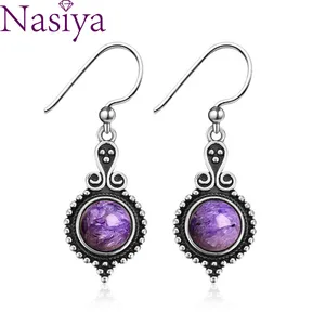 Женские серебряные серьги-подвески с искусственным камнем