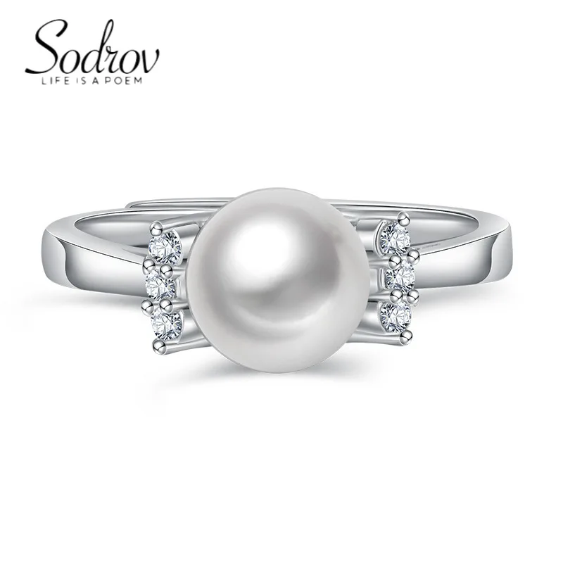 

SODROV Silver/rose Gold Color Pearl Rings for Women Wholesale Open Ring Resizable Jewelry Gift Pearls
