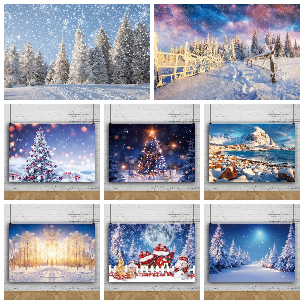 Рождественская Страна Чудес зима снег лес горы природный пейзаж Bacdrop дети взрослые Портретные фотографии баннер