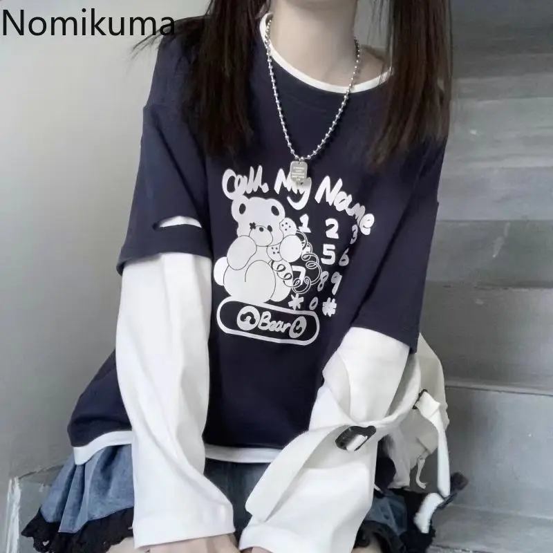 

2023 Ropa Mujer Fashion Sweatshirts Women Patchwork Chic Fake Two Y2k Tops Preppy Style Casual Japanese Cute Y2k Hoodies 7L517