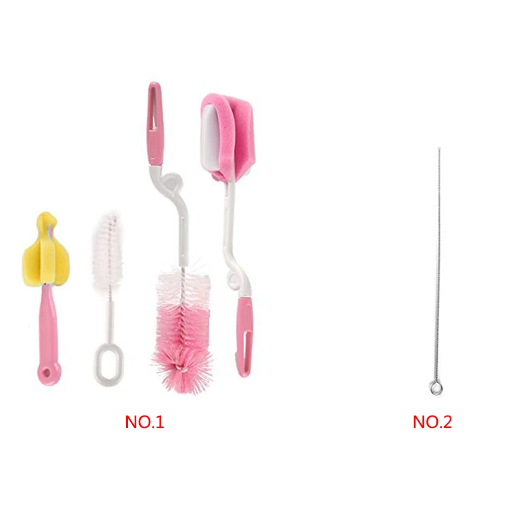 

4pcs Baby Sponge Nursing Bottle Scrub Nipple Cleaning Brush Set Stainless Steel Straw Brush