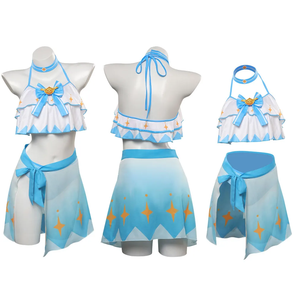

Genshin Impact Lumine Cosplay Costume Swimsuit Women Girls Swimwear Blue Dress Halloween Carnival Party Disguise Summer Suit