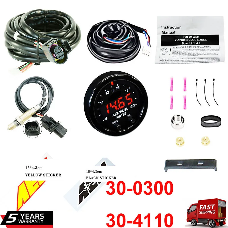 

30-0300 30-4110 X-Series Wideband O2 Air Fuel Ratio Gauge Kit OEM LSU 4.9 0258017025 Oxygen Sensor +15*4.3cm for AEM Decal