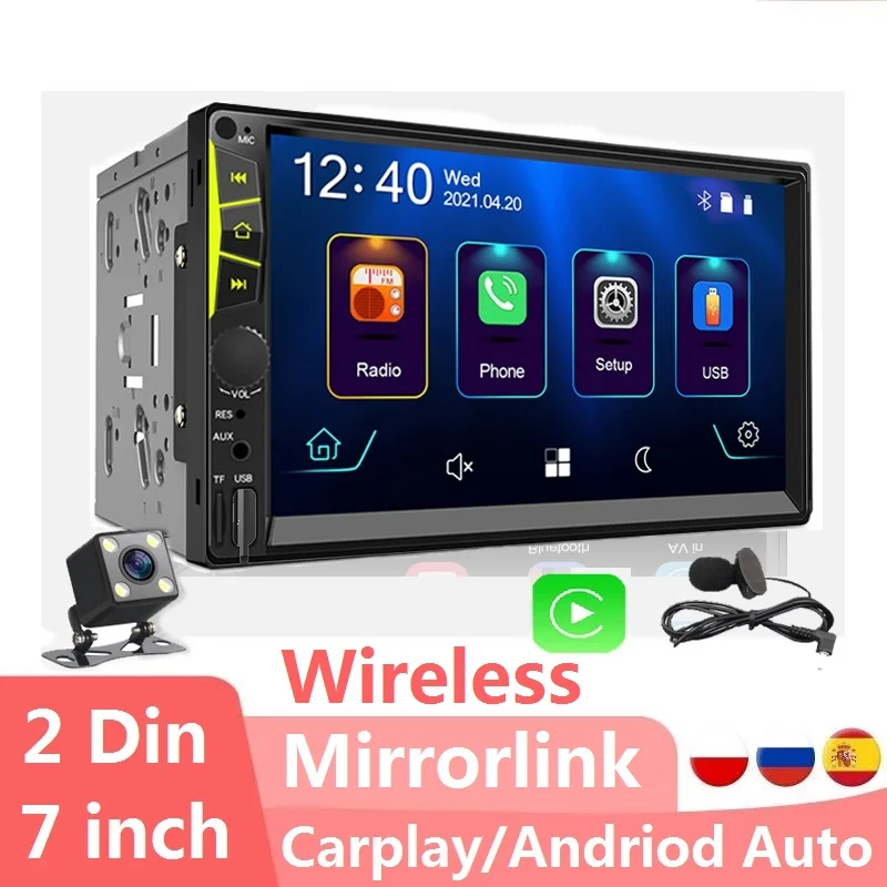 

Apple Carplay Car Radio Stereo Receiver Mp5 Player 2Din 7inch Universal USB Wireless Mirrorlink Touch Screen ISO Autoradio Car