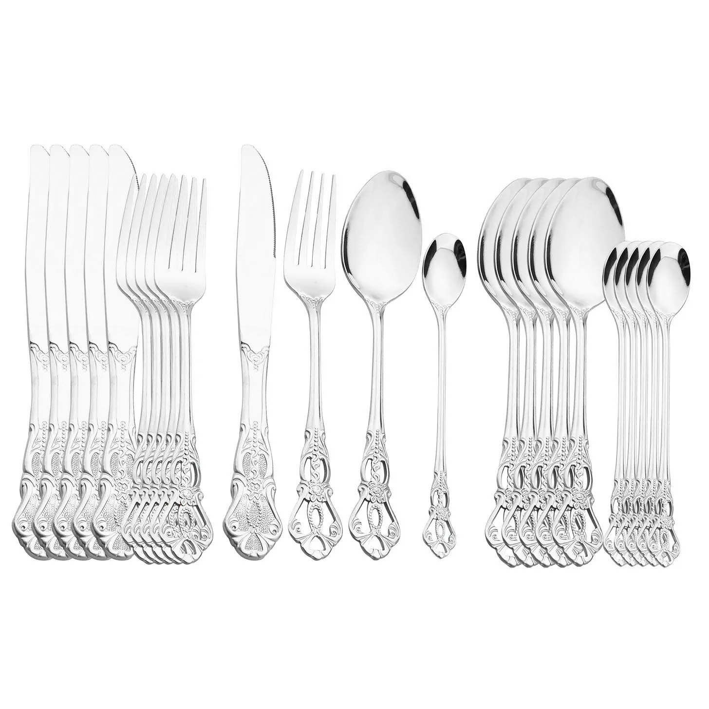 

Luxury Engravin Pattern Tableware Set Vintage Western Knife Fork Spoon Flatware Stainless Steel Dinnerware Cutlery Set Kitchen