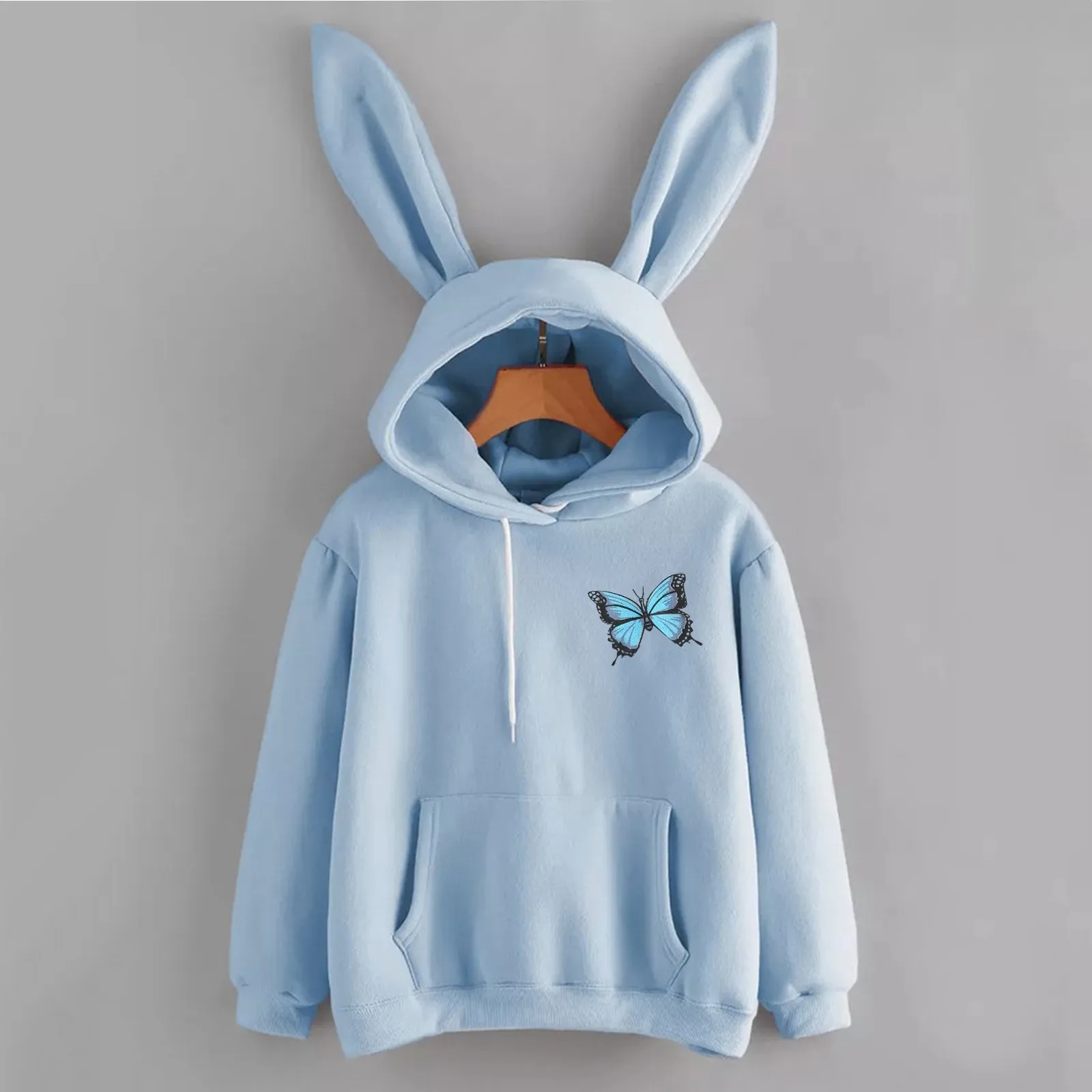 

Y2k Aesthetic Rabbit Ears Hoodies Women Kawaii Butterfly Print Oversize Sweatshirts Loose Pockets Drawstring Tracksuits Pullover