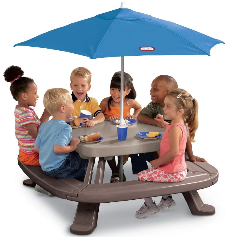 

Little Tikes Outdoor Fold 'n Store Kids Picnic Table Toy with Market Umbrella table and chair set for kids